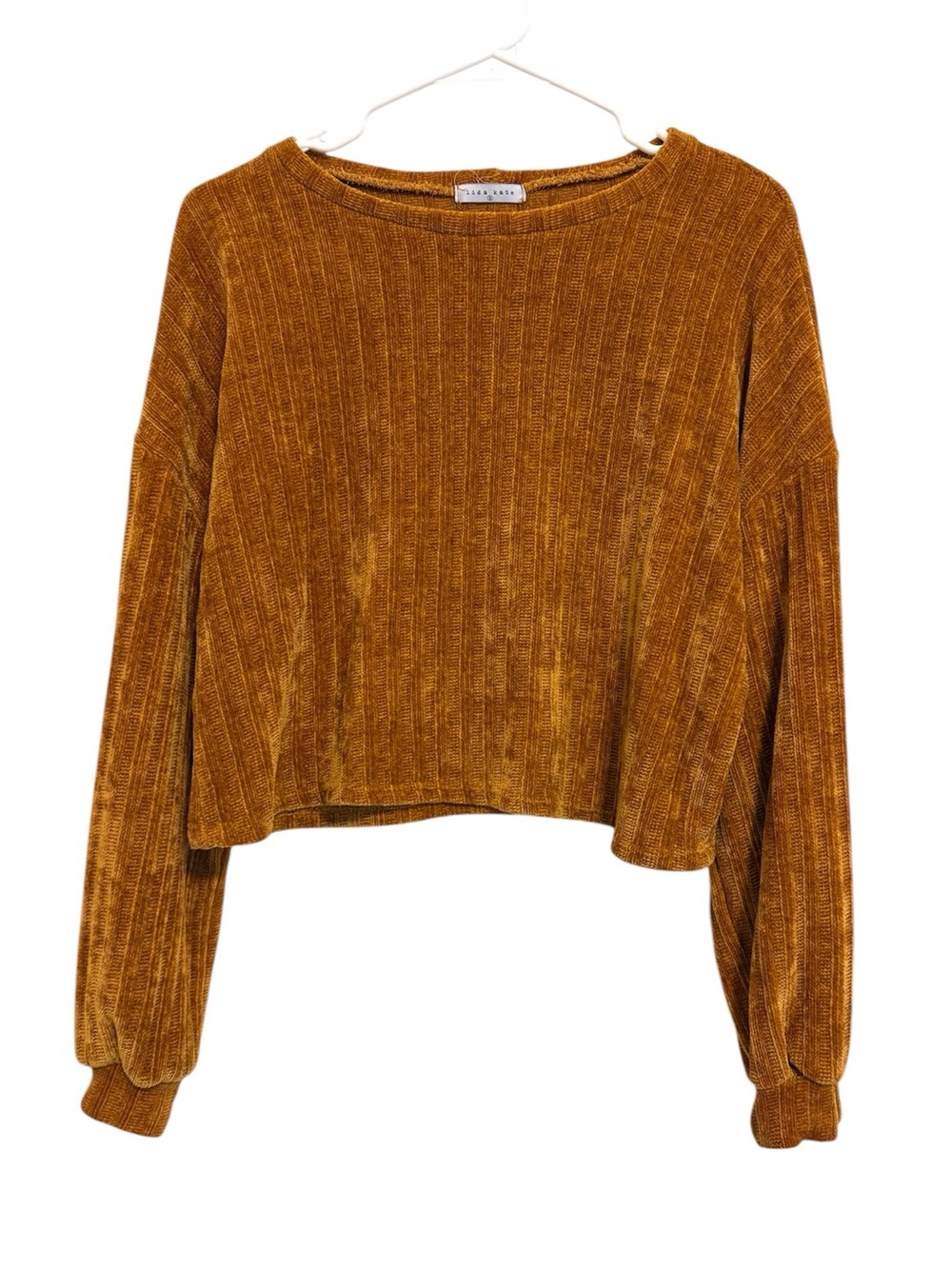 2/$30 Lida Kate Mustard Chenille Ribbed Cropped Sweater Size Small Boho Cozy